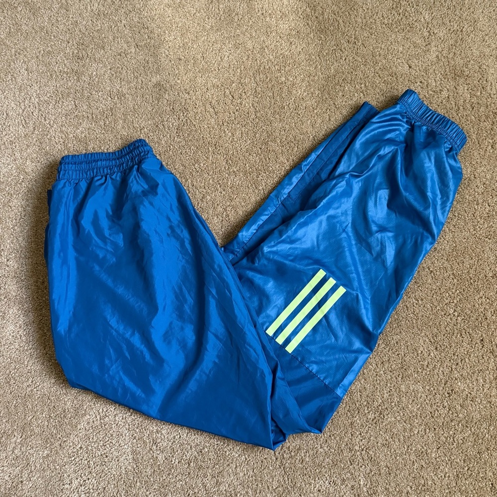 adidas Blue Running Joggers with Neon Stripes